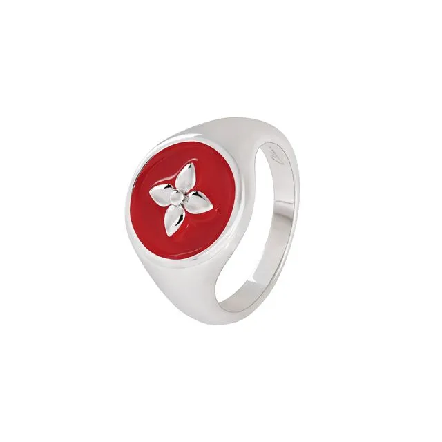 Croisette signet ring in purple red lacquered silver