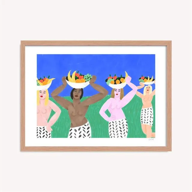 Girls with fruit cups print