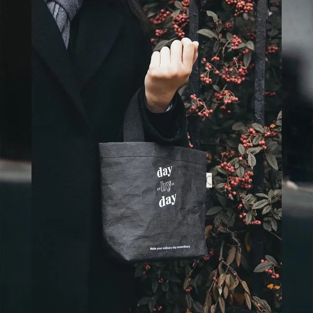 Mini tote bag, Washable paper - Black, Vegan Leather, Paper bag