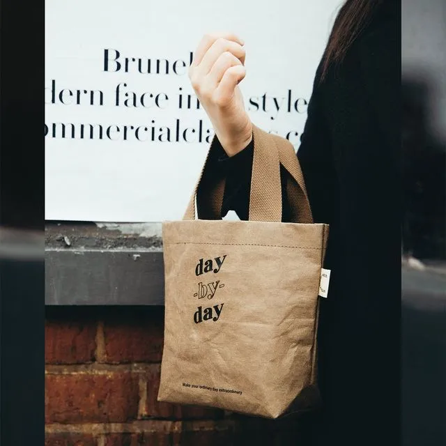 Mini tote bag, Washable paper - Brown, Vegan Leather, paper bag