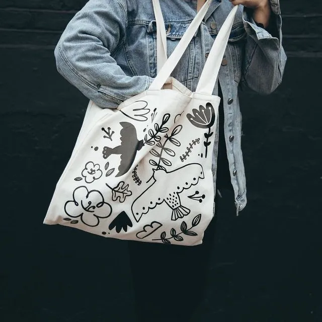 Cotton tote bag, minimal art - Natural