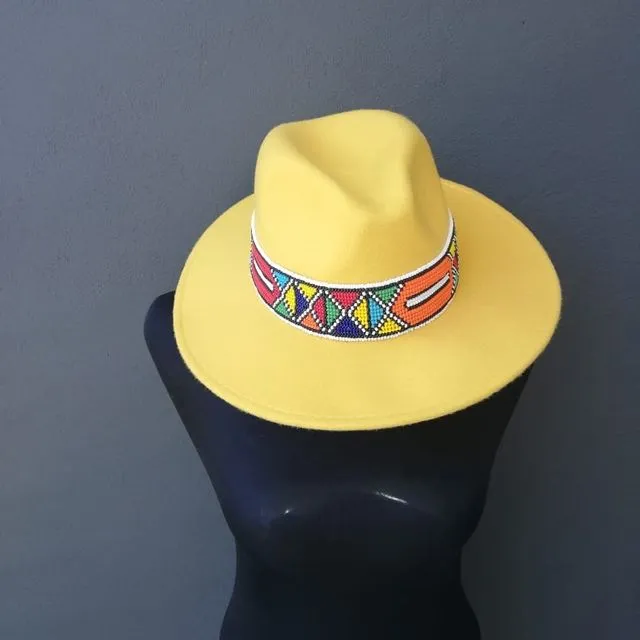 Zulu Beaded Fedora Hat - Yellow