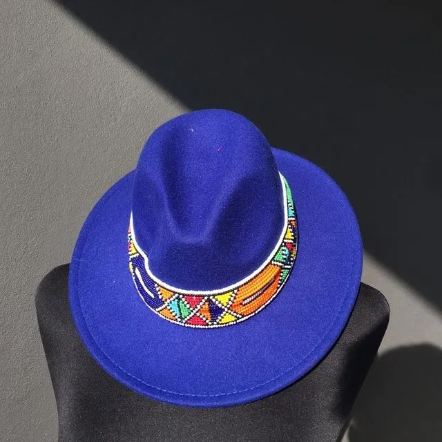 Zulu Beaded Fedora Hat - Royal blue rainbow