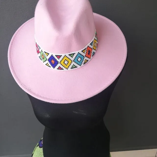 Zulu Beaded Fedora Hat - Fuchsia Pink