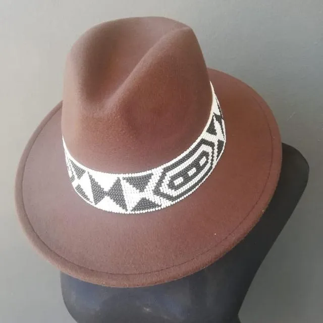 Zulu Beaded Fedora Hat - Brown