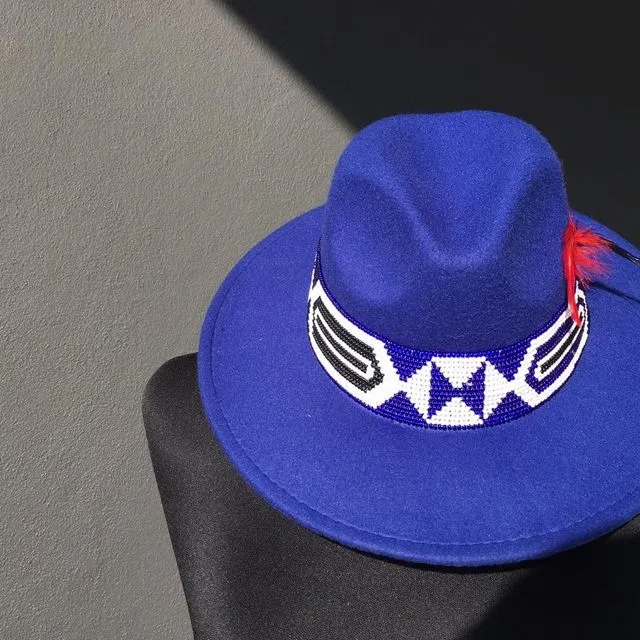 Zulu Beaded Fedora Hat - Royal blue