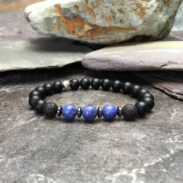 Onyx, Sodalite and Lava Stone Bracelet