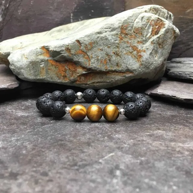 10mm Tigers Eye Diffuser Bracelet with Lava Stone