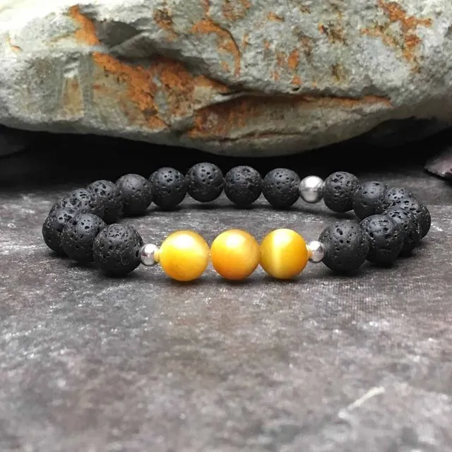 Yellow/Gold Tigers Eye and Lava Stone Diffuser Bracelet