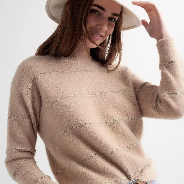 Fluffy textured knit jumper in beige