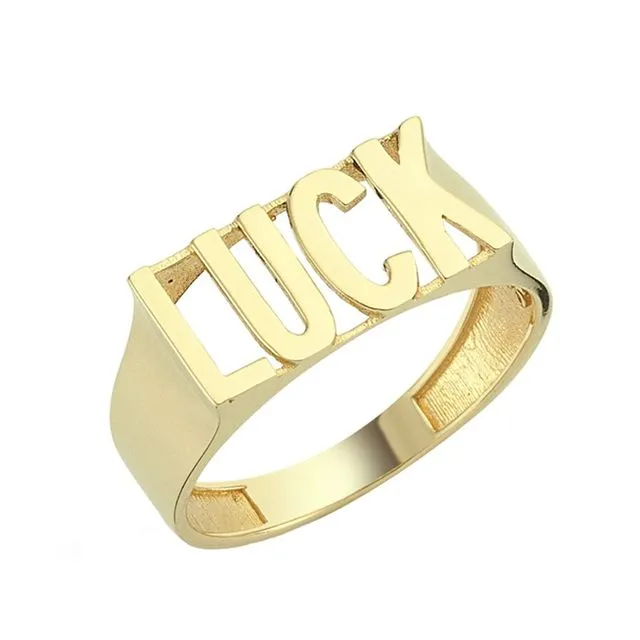 Eclectic LUCK ring 14ct gold