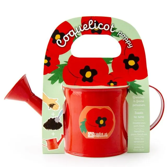 Mini Red Watering Can With Poppy Seeds
