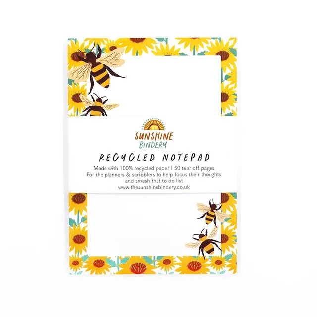 Bumble Bee A6 Recycled Notepad