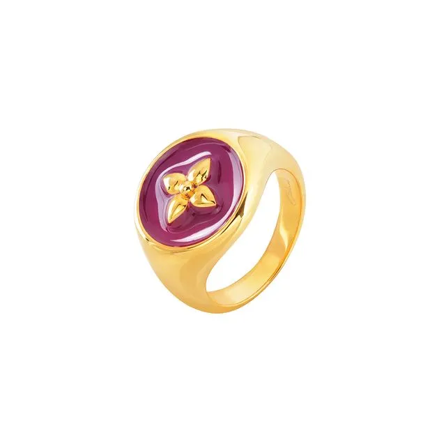 Croisette signet ring in purple lacquered vermeil