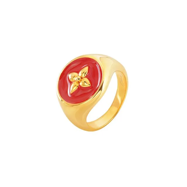 Croisette signet ring in purple red lacquered vermeil