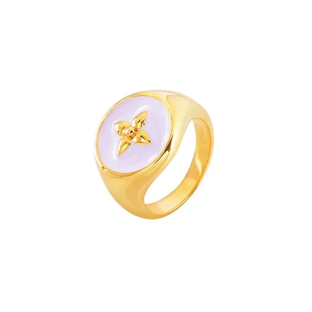 Croisette signet ring in powder pink lacquered vermeil