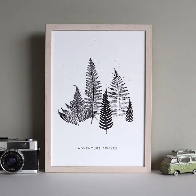 Fern Forest Monochrome Print | Adventure Awaits | Botanical Wall Art