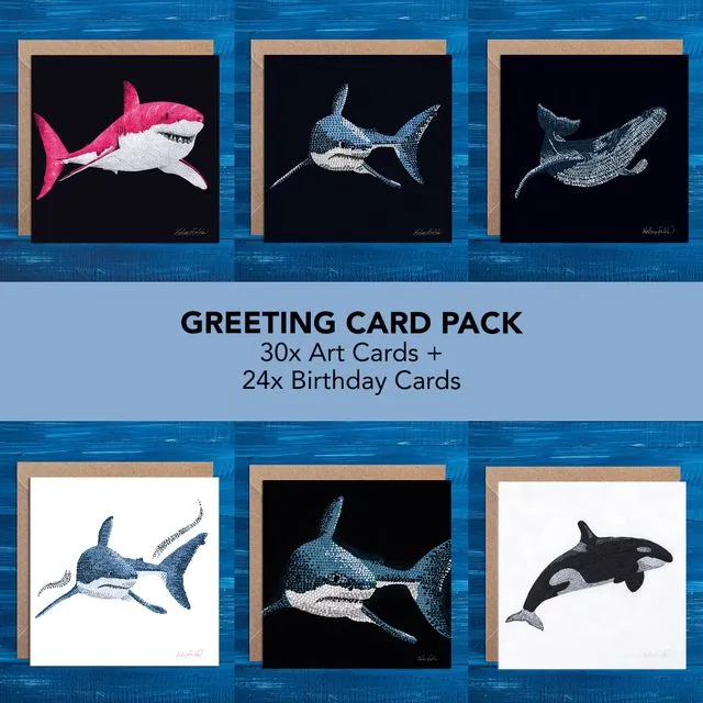 Greeting card pack, 54 cards of whales and sharks