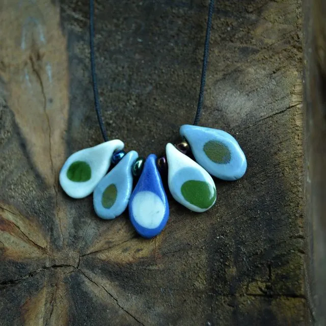 Avocado green and blue porcelain necklace