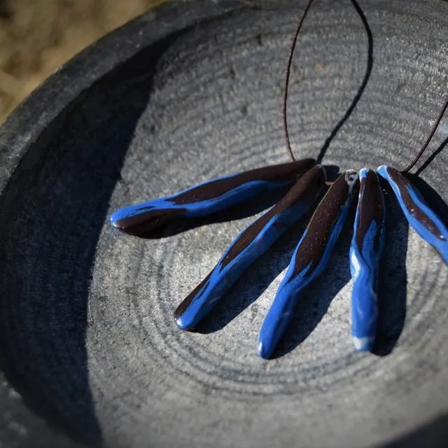 Black and blue beaded porcelain nerikomi necklace