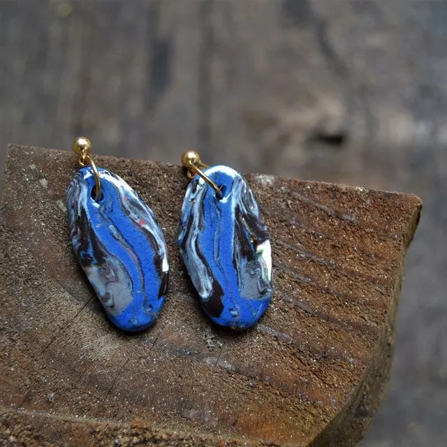 Bright blue porcelain Nerikomi earrings
