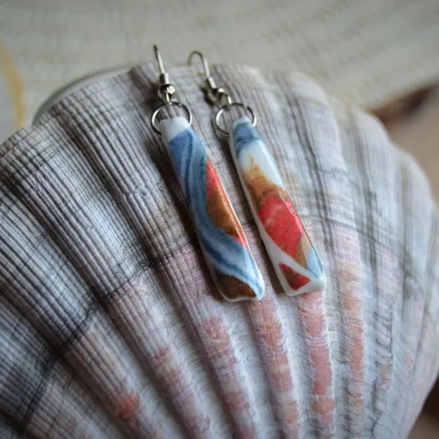 Colorful long Nerikomi porcelain earrings