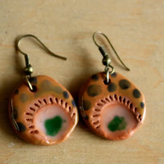 Round brown ceramic earrings