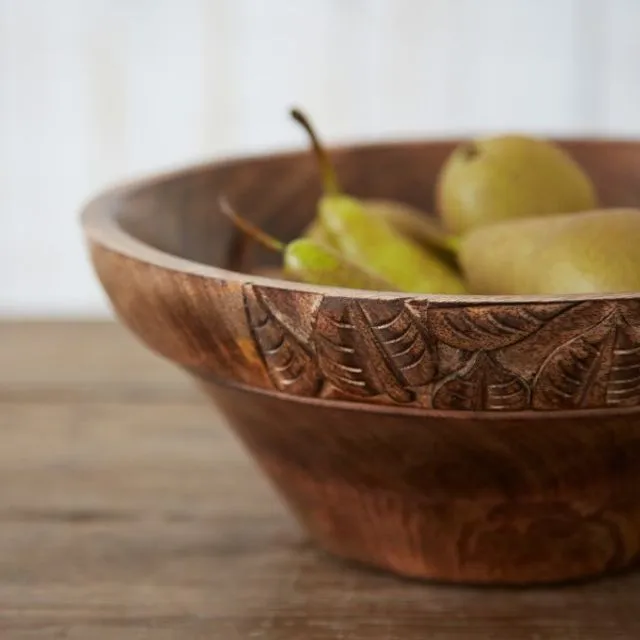 Leaf Design Carved Wooden Bowl