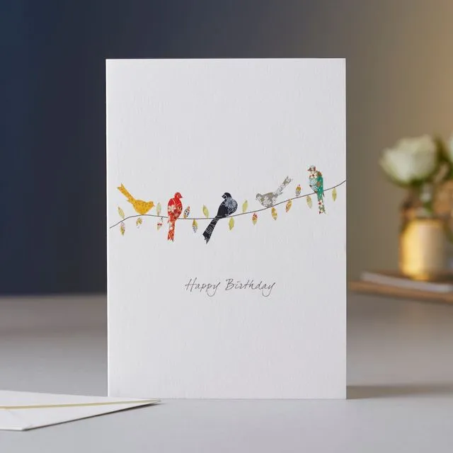 Birds on Twig Birthday Card