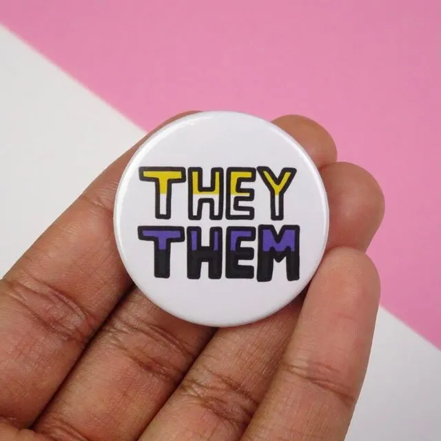 Non binary they/them pronouns button badge - Pack of 5