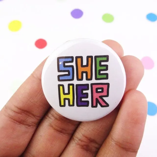 She/her pronouns button badge - Pack of 5