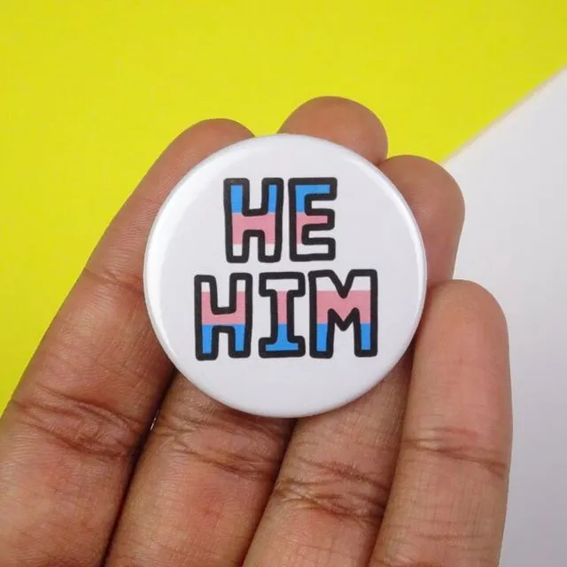 He/him pronouns button badge - Pack of 5