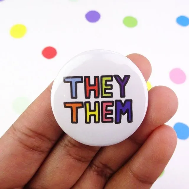Large they/them button badge - Pack of 5
