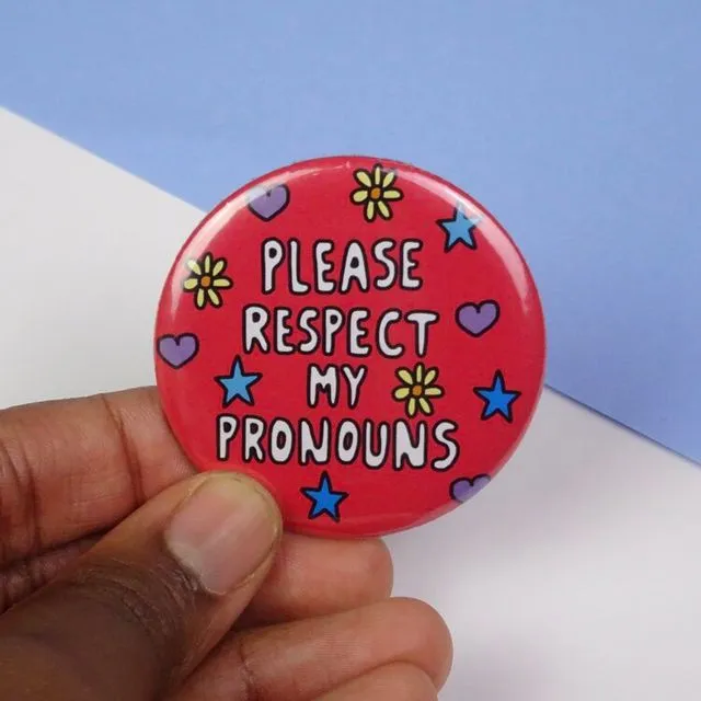 Large please respect my pronouns button badge - Pack of 5