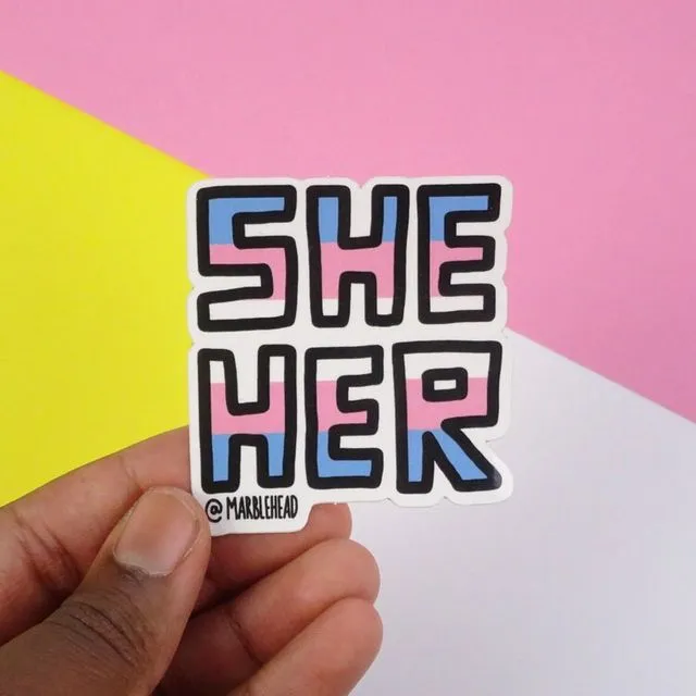 She/her pronouns vinyl sticker - Pack of 5