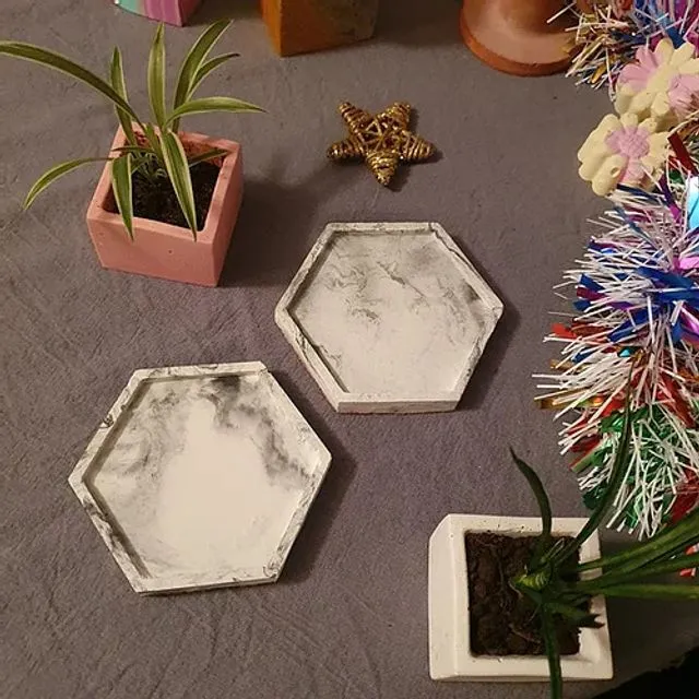 Mono Marble Hex Coasters