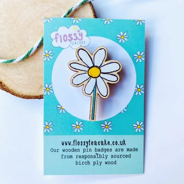 Flossy Teacake Daisy Wooden Pin Badge