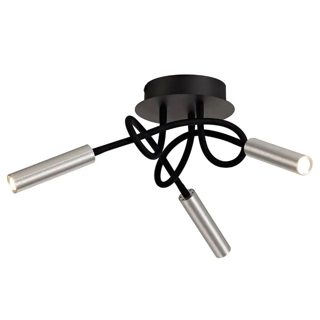 Lacey Ceiling, 3 Light Adjustable Arms, 3 x 5W LED Dimmable, 3000K, 930lm, Black/Aluminium, 3yrs Warranty