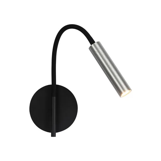 Lacey Wall Lamp, 1 Light Adjustable Switched, 5W LED, 3000K, 311lm, Black/Aluminium, 3yrs Warranty