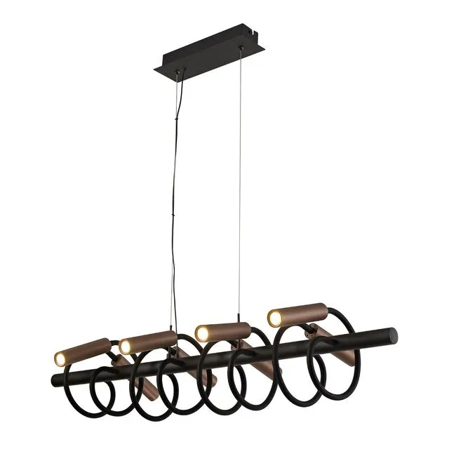 Lacey Linear Pendant, 8 Light Adjustable Arms, 8 x 4W LED Dimmable, 3000K, 2000lm, Black/Satin Copper, 3yrs Warranty