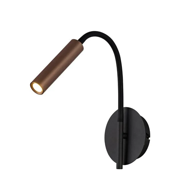 Lacey Wall Lamp, 1 Light Adjustable Switched, 5W LED, 3000K, 311lm, Black/Satin Copper, 3yrs Warranty