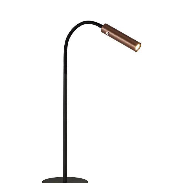 Lacey Table Lamp, 1 Light Adjustable Switched, 7W LED, 3000K, 436lm, Black/Satin Copper, 3yrs Warranty