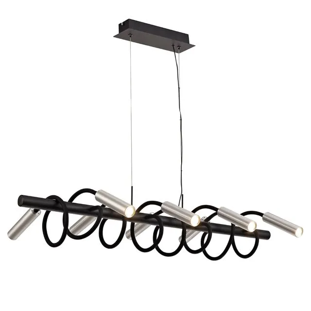 Lacey Linear Pendant, 8 Light Adjustable Arms, 8 x 4W LED Dimmable, 3000K, 2000lm, Black/Aluminium, 3yrs Warranty