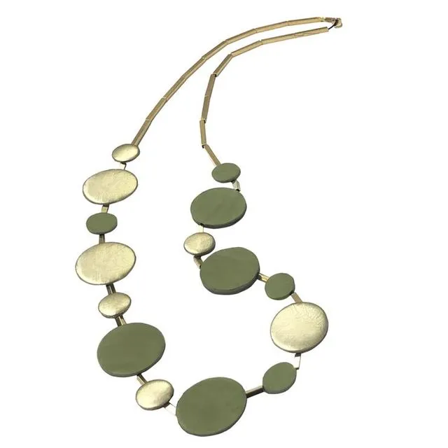 Marilia Capisani Bi-Color Ceramic Discs Long Necklace- GREEN - GOLD