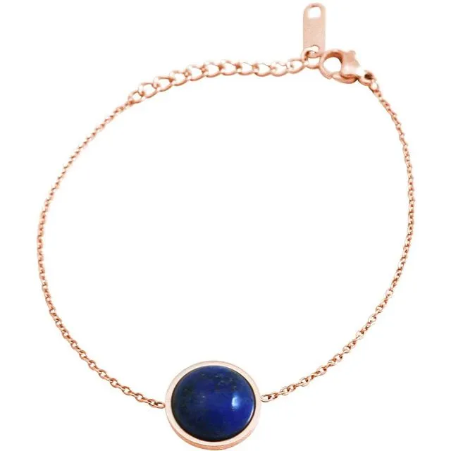 Gemshine ladies bracelet with lapis lazuli. Length-adjustable bracelet made of silver, gold-plated, rose