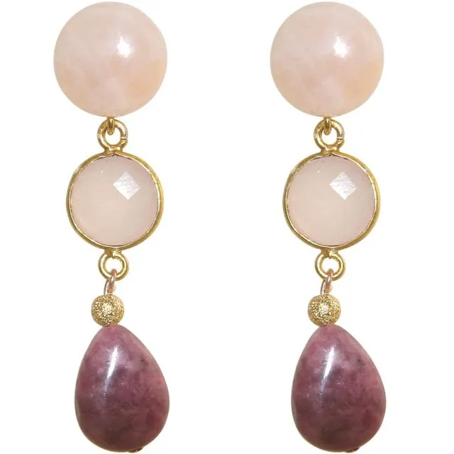 Gemshine earrings with rose quartz gemstones. Drop earrings made of 925 silver, gold-plated, rose gold-plated