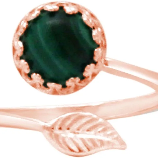 Gemshine ladies ring with green malachite gemstone - adjustable size, high quality rose