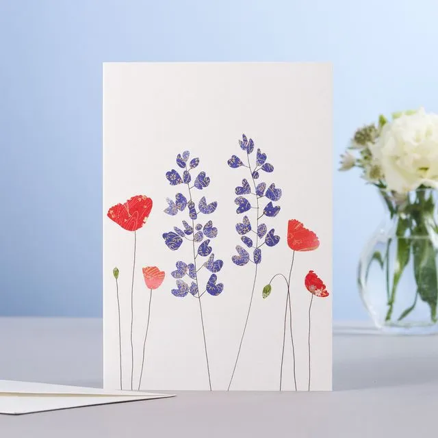 Lupine & Poppies Blank Greeting Card