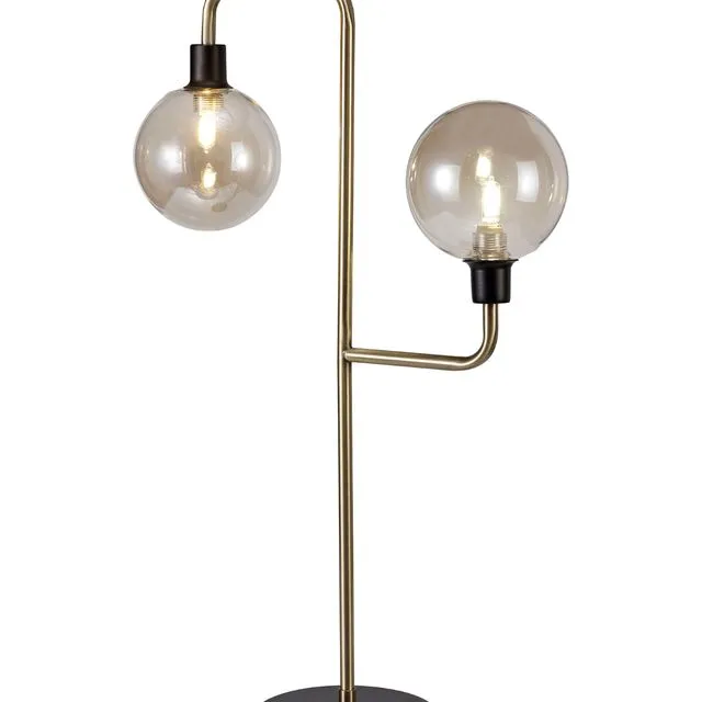 Erica Table Lamp, 2 Light G9, Matt Black/Antique Brass/Cognac Glass