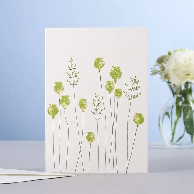 Poppyheads & Grass Blank Greeting Card